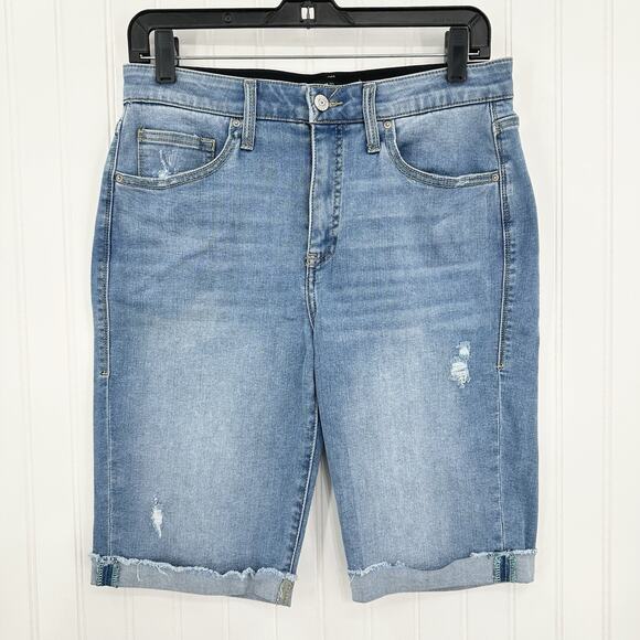 Lularoe Shorts 30 US 10 12 Skinny Bermuda Cuffed Blue Denim Tummy Panel EUC - Picture 1 of 9